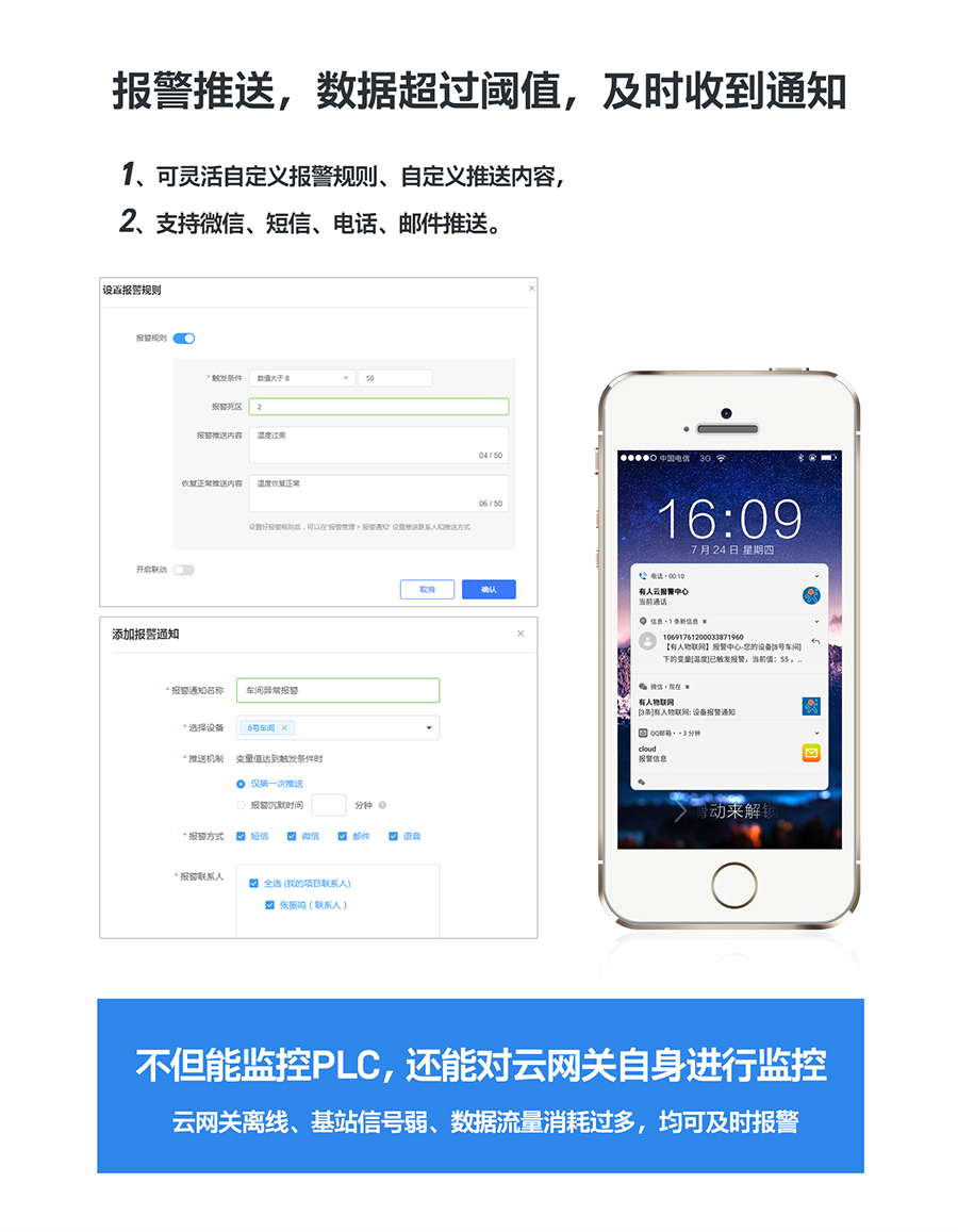 低成本PLC云网关：报警推送，数据超过阈值及时收到通知