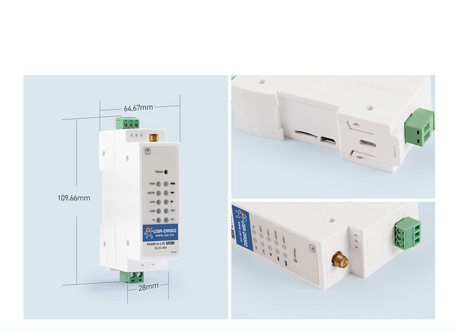 220V供电导轨式 Cat 1 DTU 产品细节